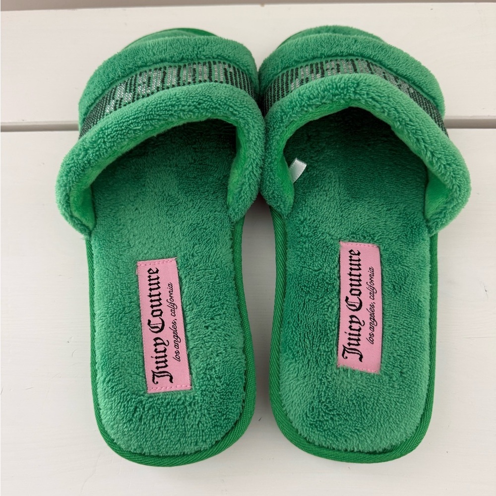 Juicy Couture Rhinestone Slide Y2K Glam Slippers St Patrick’s Day Size L (8-9) - Picture 3 of 6